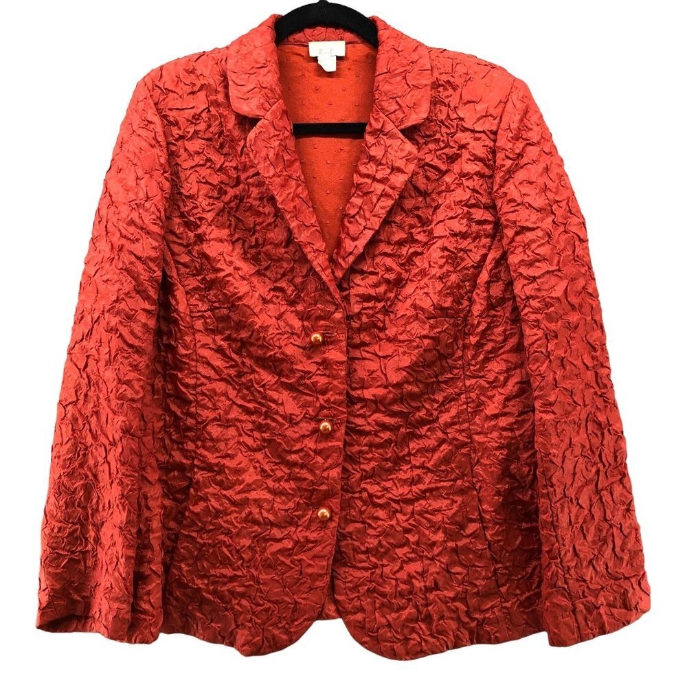 Vintage 80s 90s Rust Copper Crinkle Texture‎ Lightweight Blazer Womens Large L
